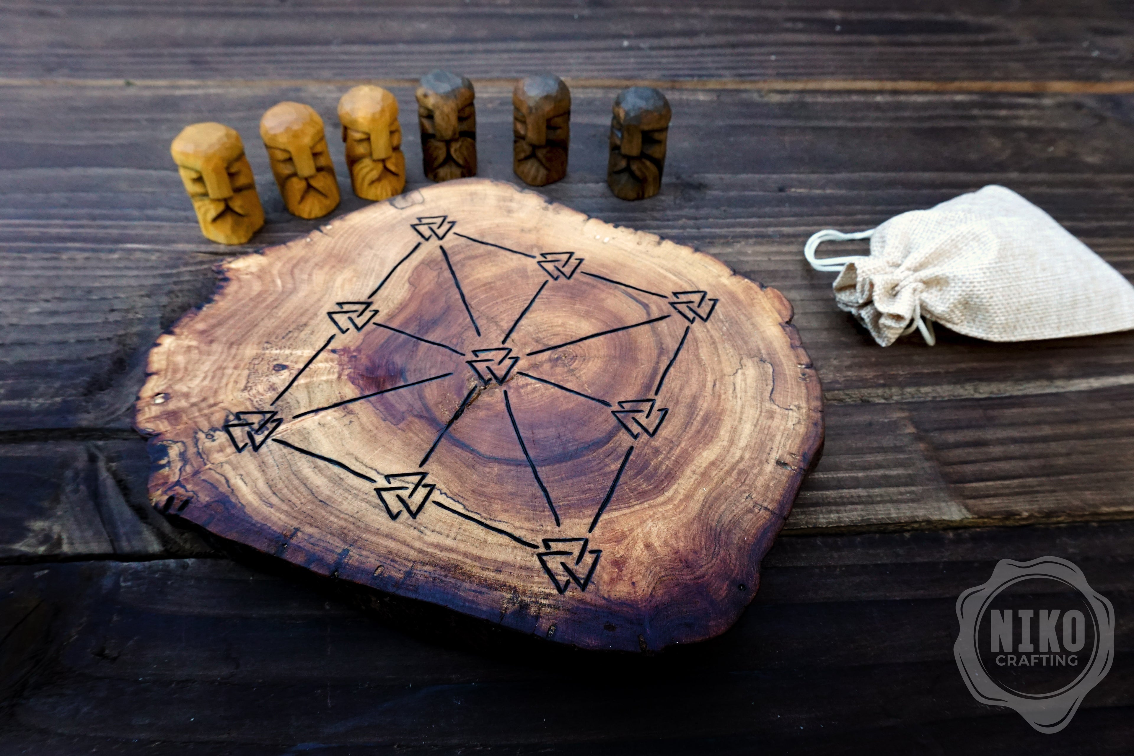 Three Men’s Morris – Handmade Wooden Board Game - Odin's Version