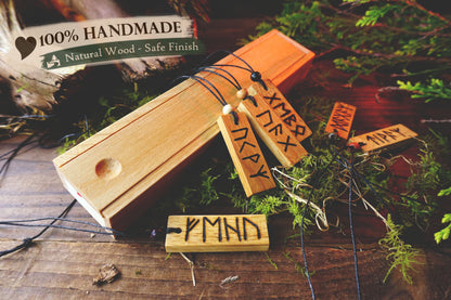 Child Protection - Personalised Viking Rune Talisman - Oak Wood Norse Charm Necklace - Incense and Pendant - Handmade Box