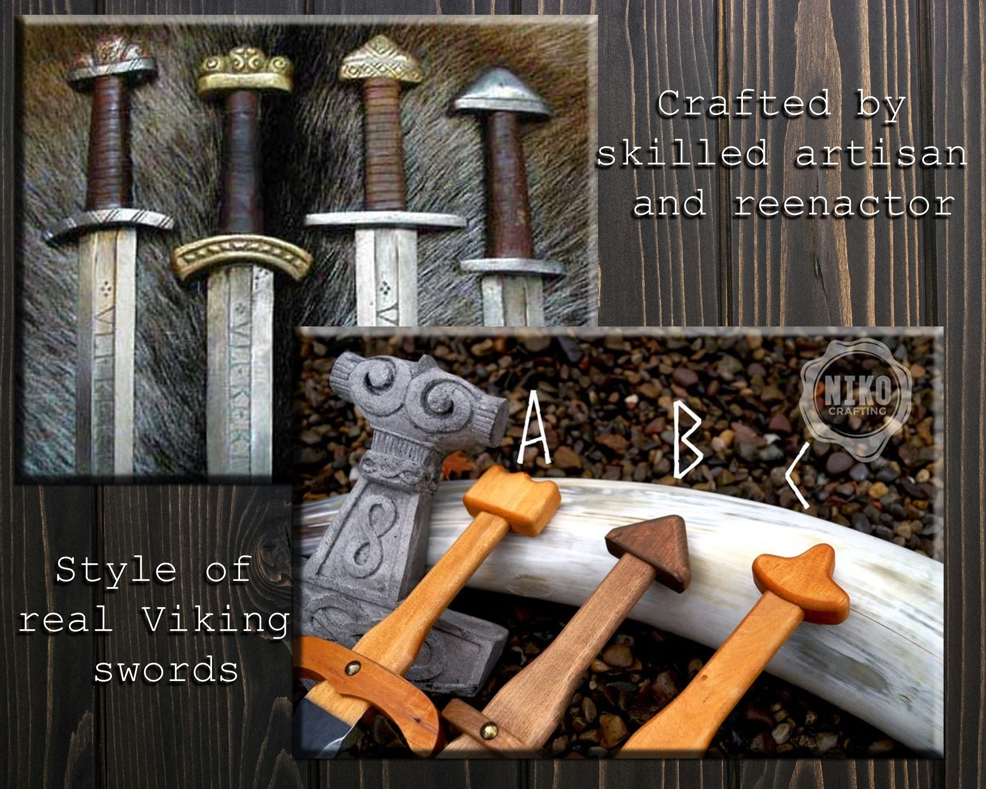 Wooden Viking Toy Sword with Leather Scabbard – Handmade, Personalised Toy - C