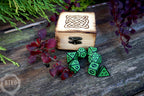 Personalised DnD Dice Set with Pyrography Wooden Box -  Viking Knot Design