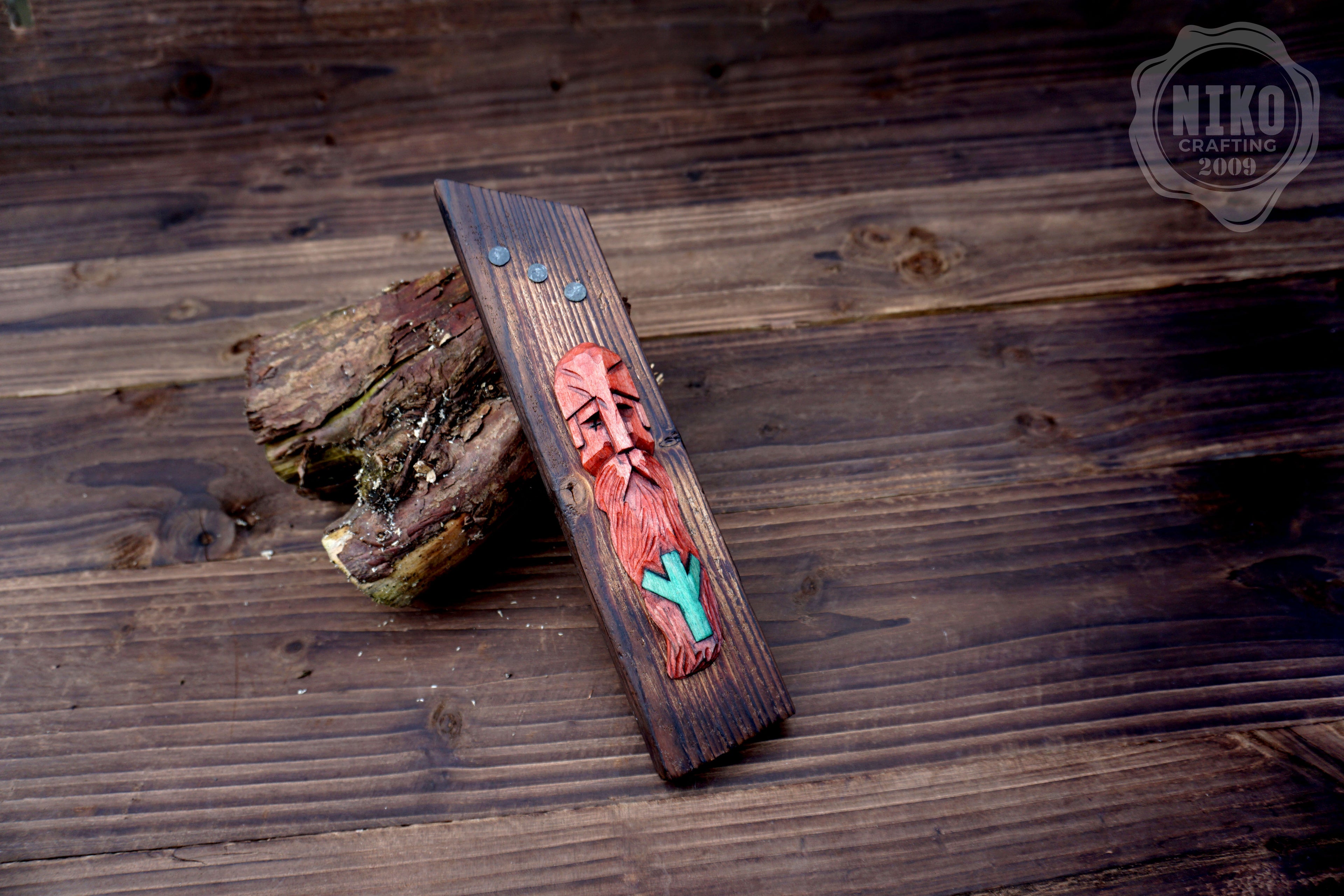 Hand-Carved Odin Wall Art - Algiz Viking Rune - Handmade Personalised Home Protection Amulet