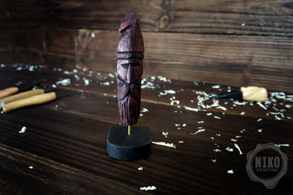 Hand-Carved Bearded Viking- Whittled Standing Figurine. Personalised Purple Viking in Hat