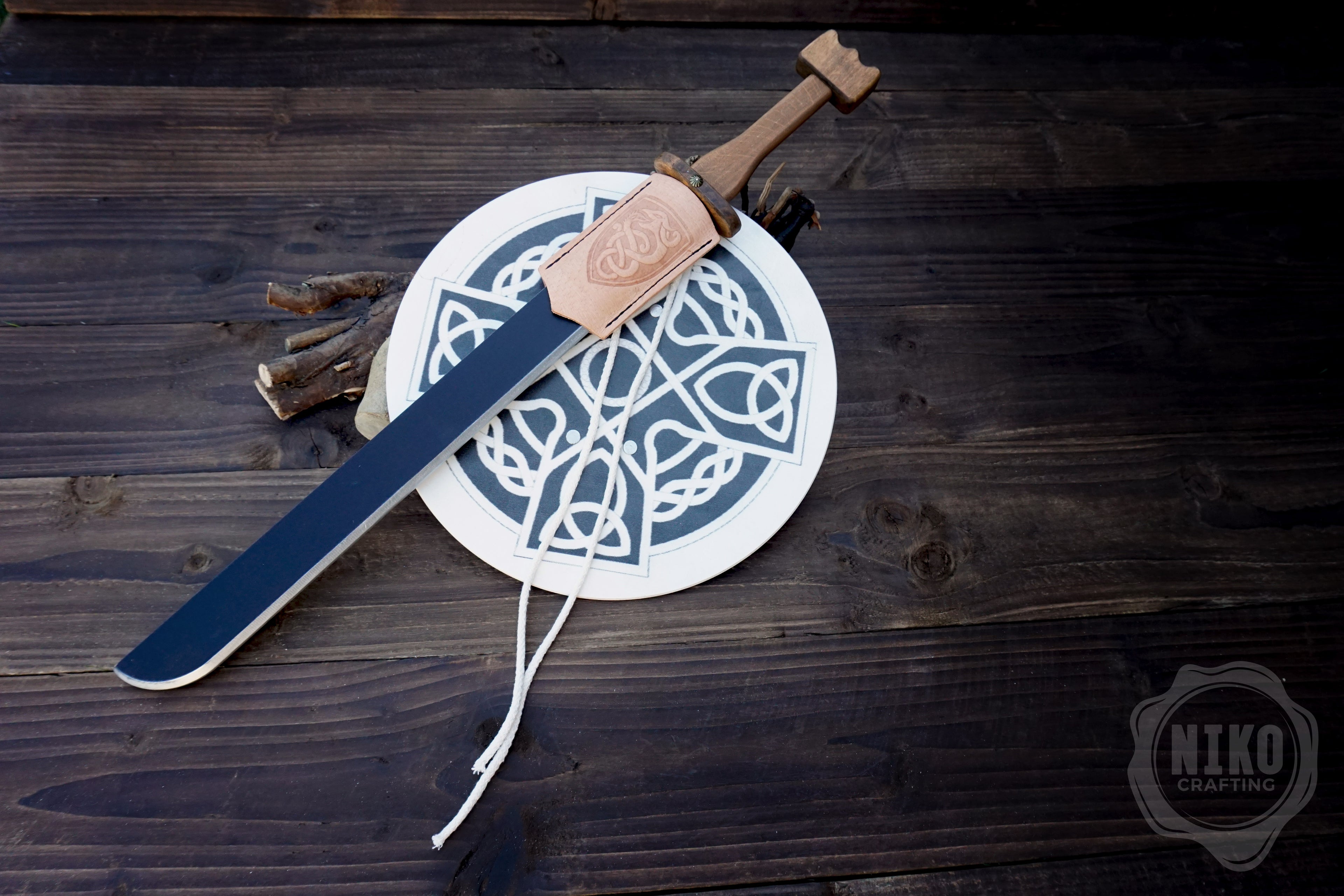 Wooden Viking Sword (langsax) and Shield (Cross) Toy Set: Handmade Personalised gift
