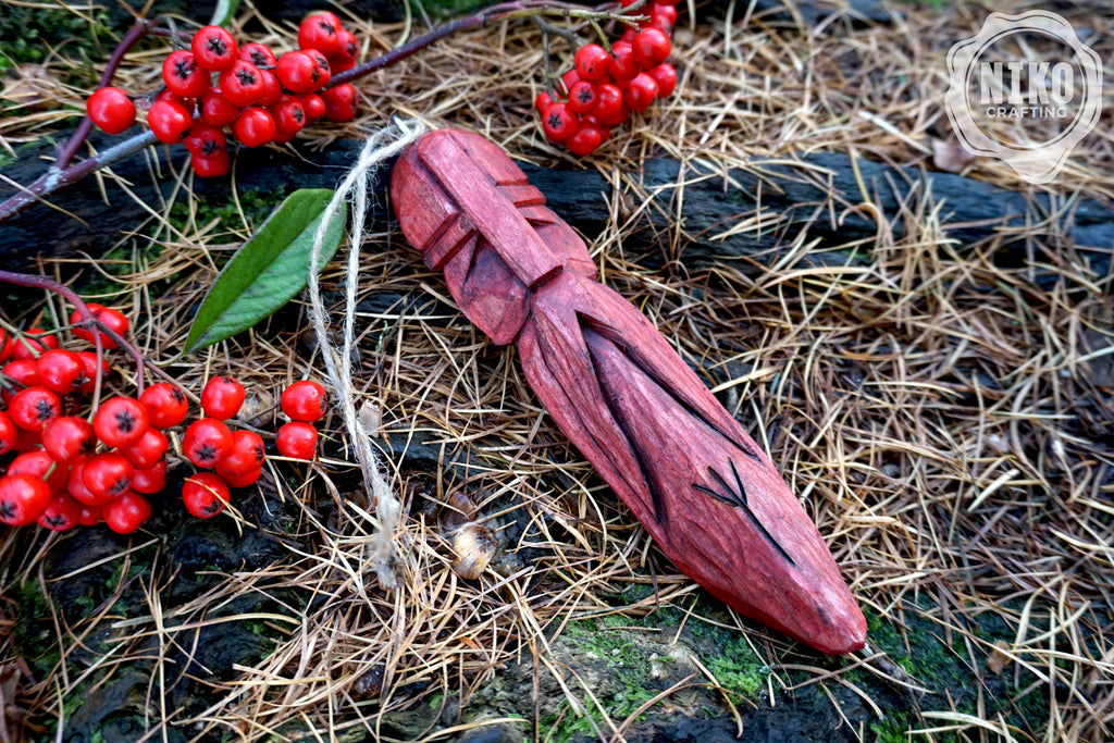 Hand-Carved Viking Amulet with Algiz Rune (ᛉ) – Wooden Protection Talisman from Basswood