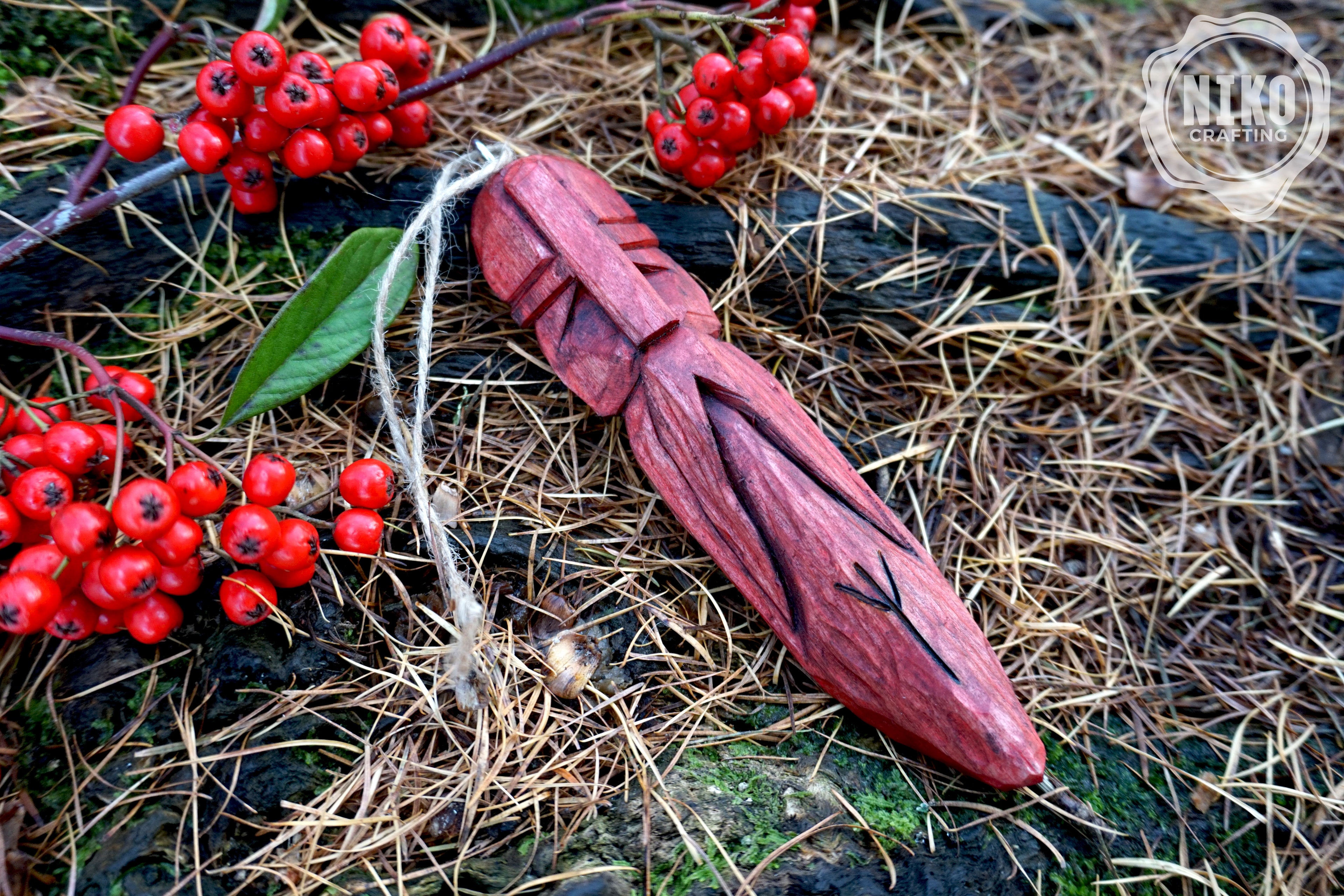 Hand-Carved Viking Amulet with Algiz Rune (ᛉ) – Wooden Protection Talisman from Basswood