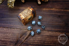 DnD Dice in Wooden Box - Pyrography: Medieval Knot - Hand-made, Personalized Dungeons and dragons Gift