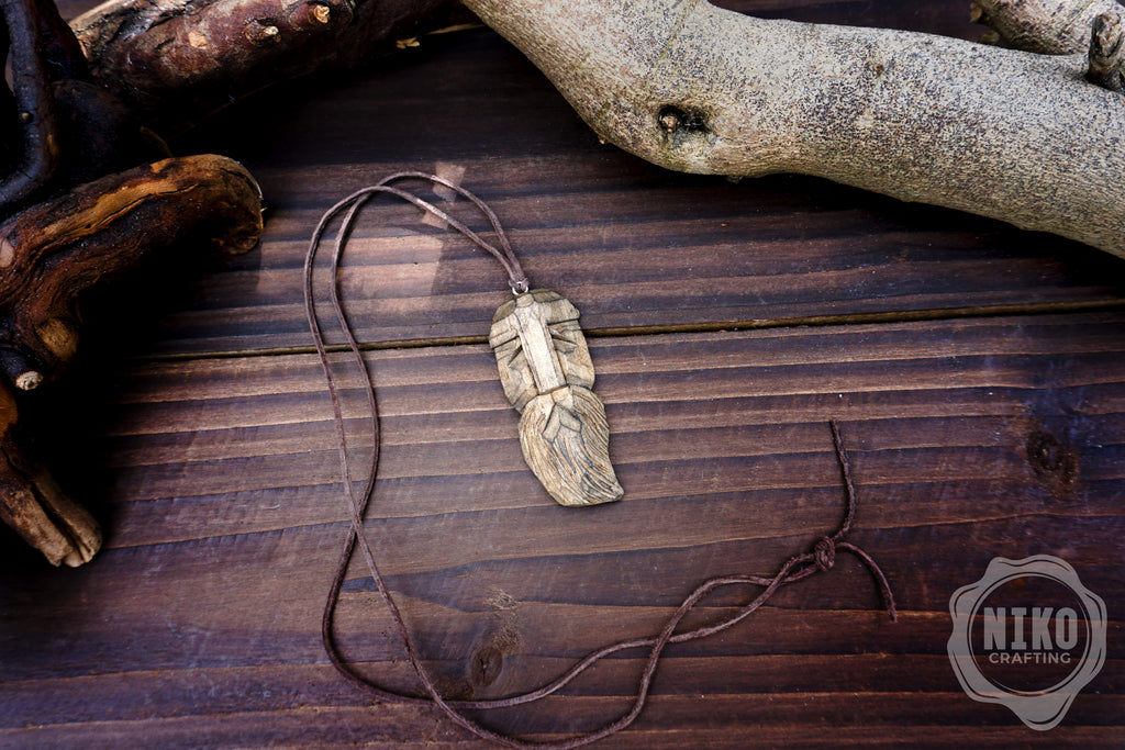 Hand-Carved Viking Pendant - Norse Jewellery. Wooden Necklace on Leather Cord - Personalized whittling gift.