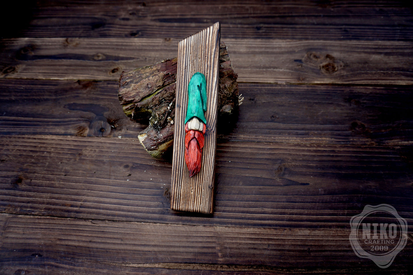 Hand-Carved Gnome Wall Art - Handmade Personalised Home Protection Gnome - Amulet