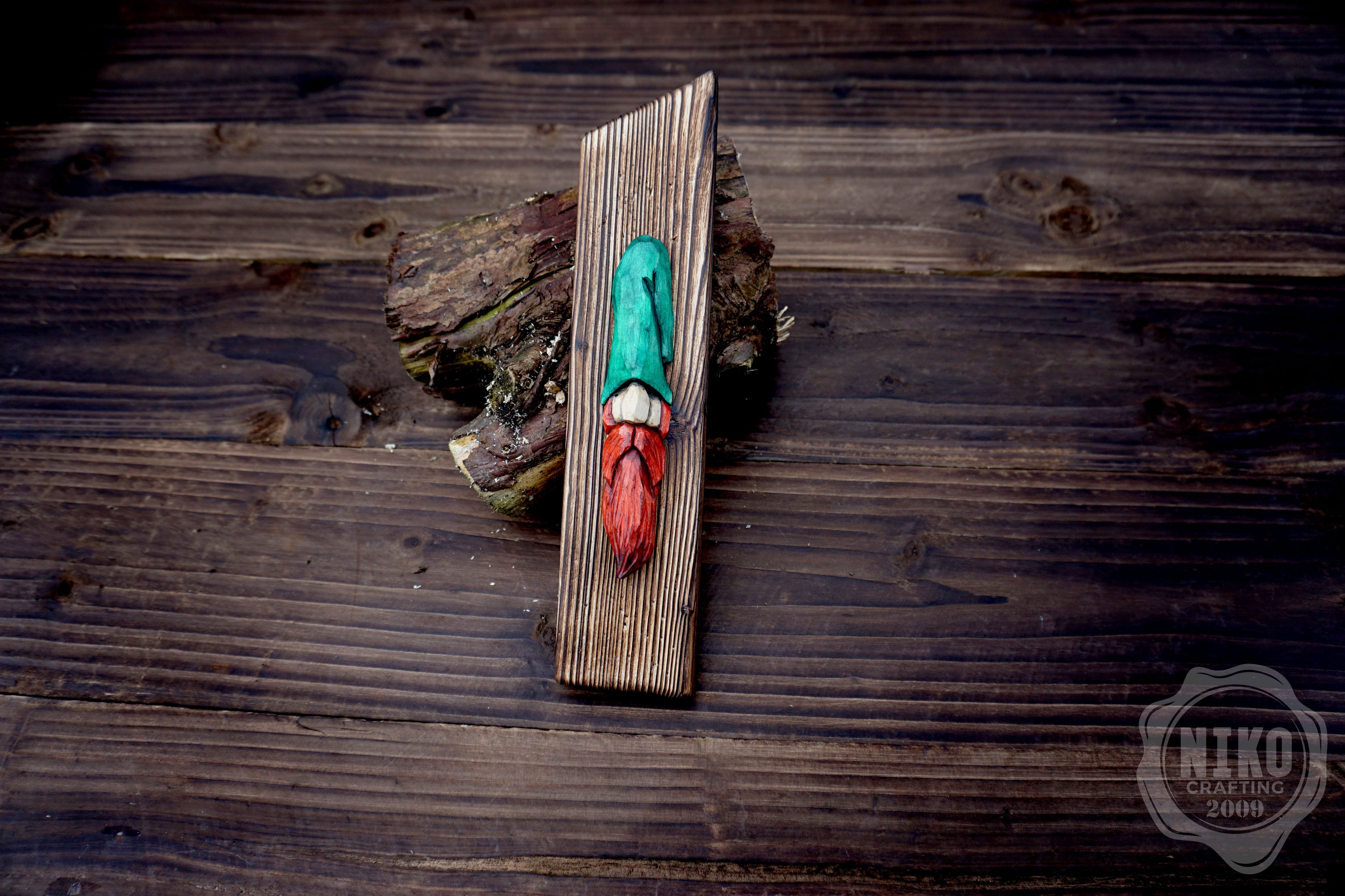 Hand-Carved Gnome Wall Art - Handmade Personalised Home Protection Gnome - Amulet