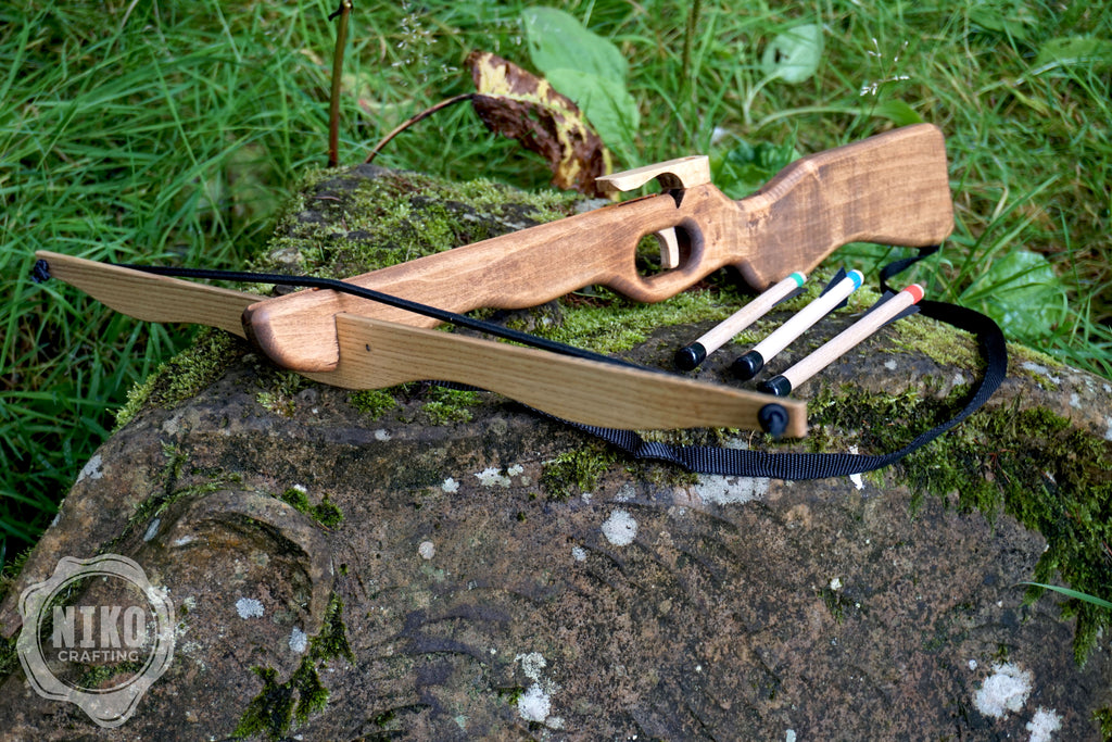 Large Wooden Crossbow and 3 Arrows: Handmade, Personalised Gift