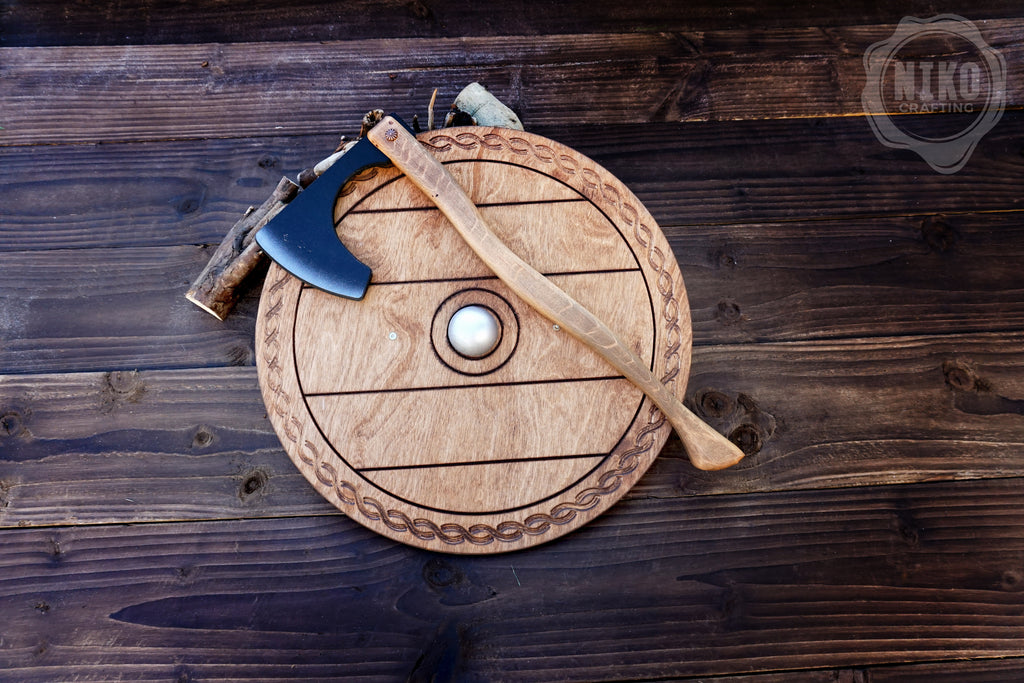 Wooden Viking Axe and Round Shield - Handmade Personalised Toy
