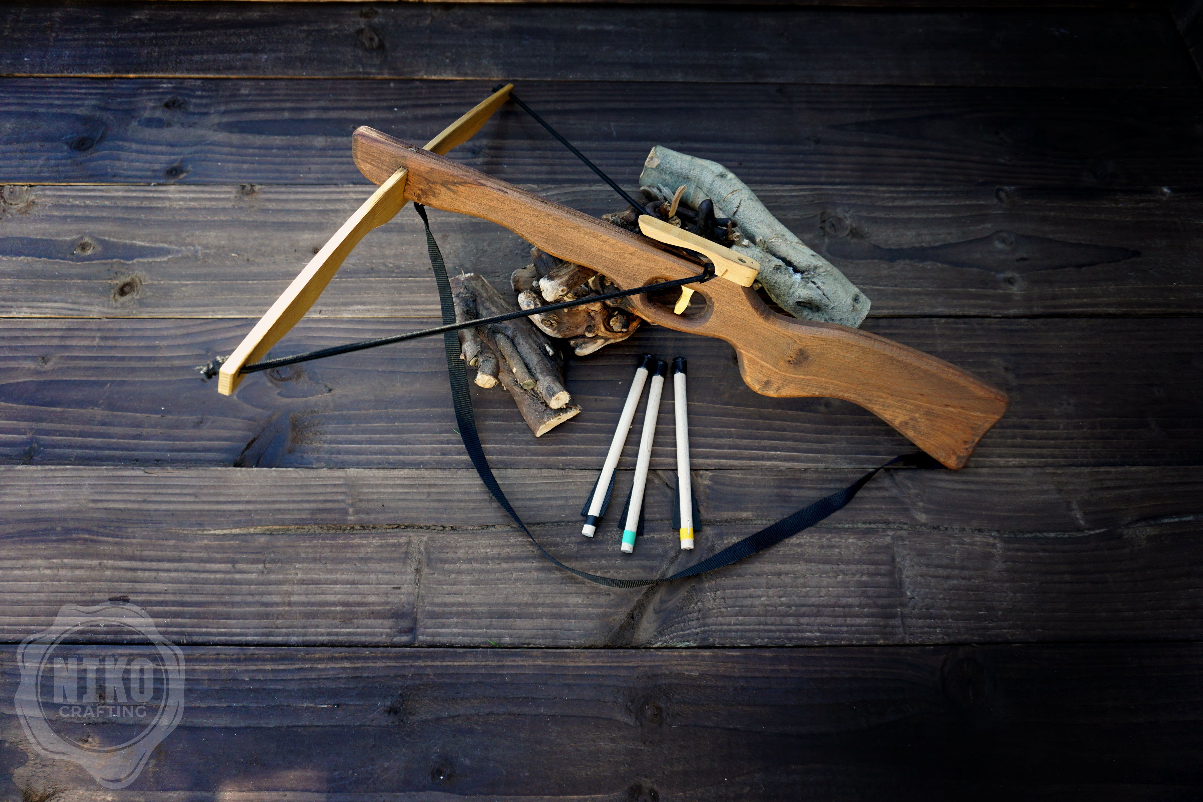Large Wooden Crossbow and 3 Arrows: Handmade, Personalised Gift