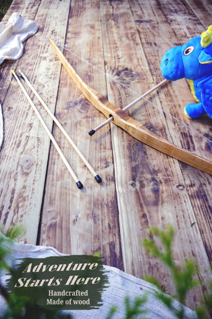 Handmade Wooden Large Bow with Arrows: Medieval Outdor Play - Personalized Gift