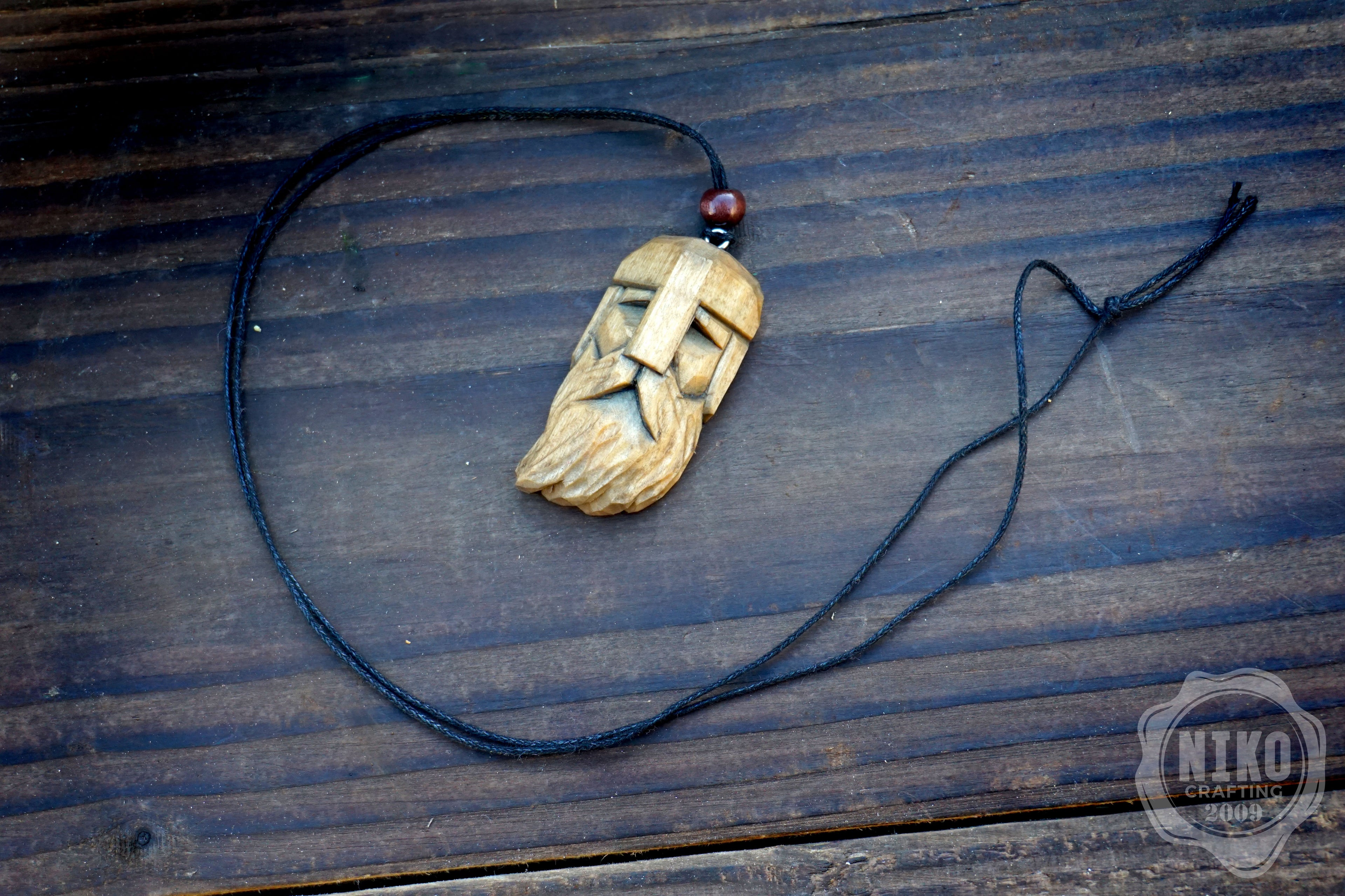 Hand-Carved Viking Pendant - Norse Jewellery. Wooden Necklace - Personalized whittling gift.