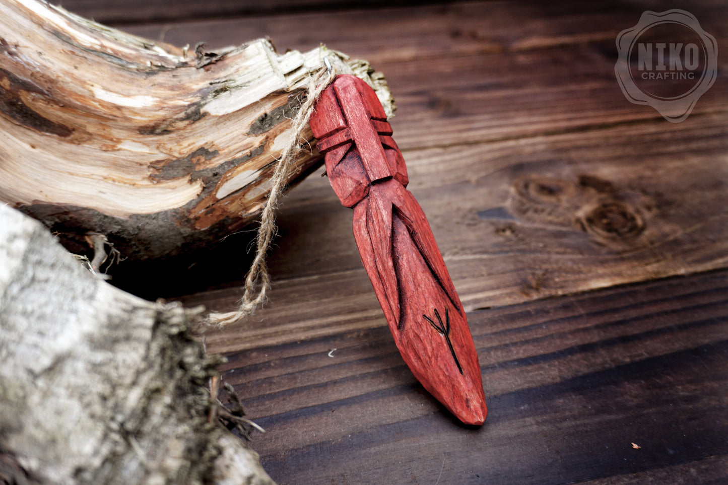 Hand-Carved Viking Amulet with Algiz Rune (ᛉ) – Wooden Protection Talisman from Basswood