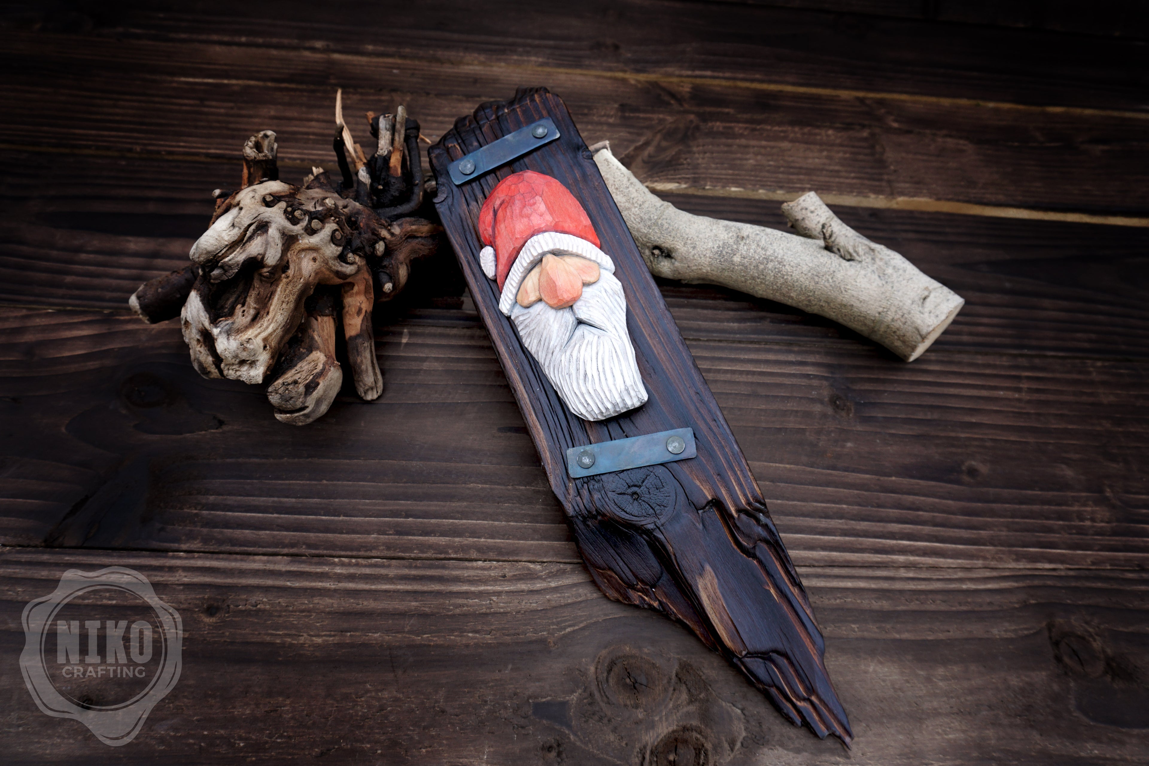 Hand-Carved Santa Claus Wall Art- Rustic Christmas Decoration. Personalised gift - A