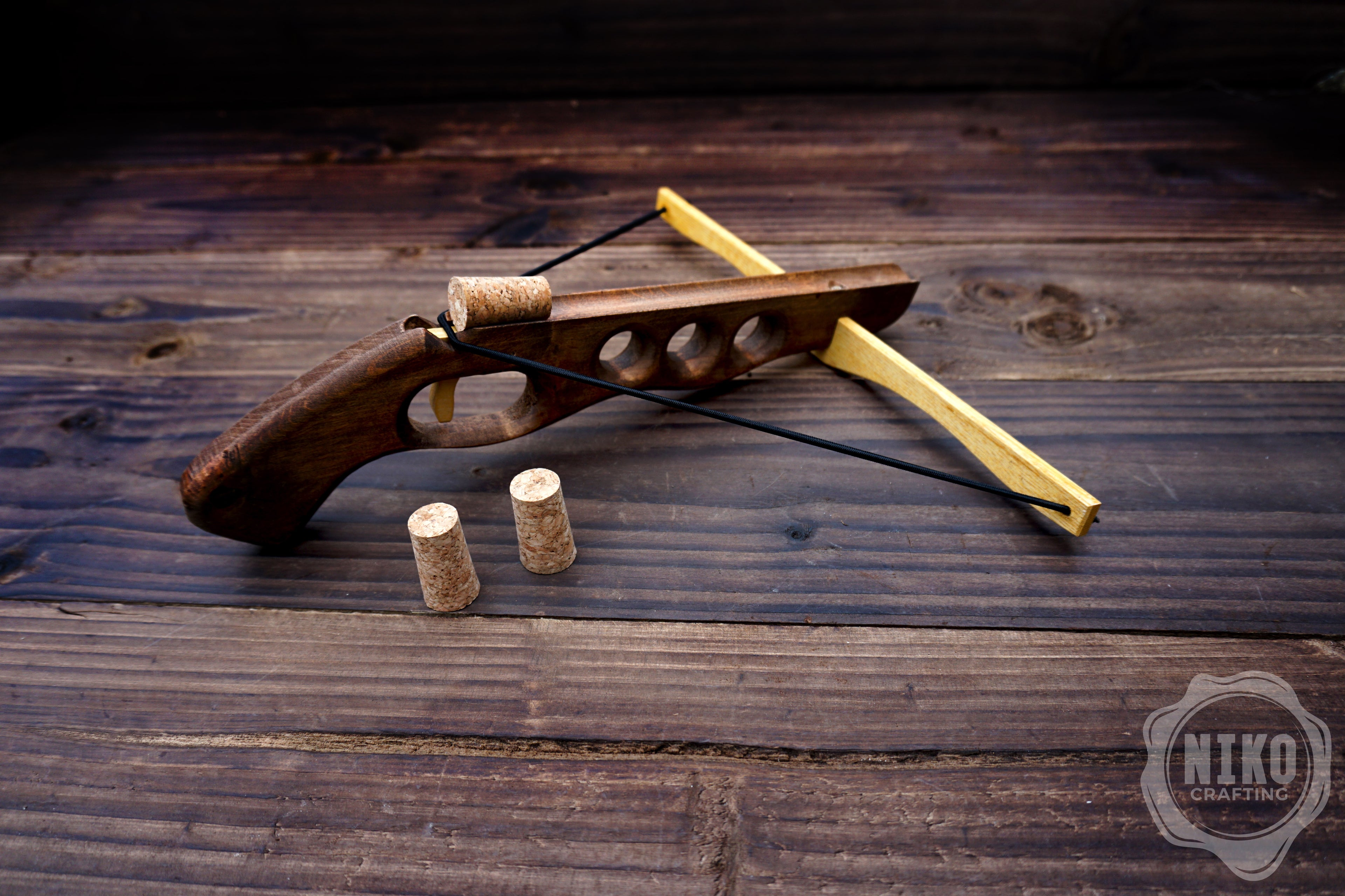 Wooden Cork-Crossbow and 3 corck: Handmade, Personalised Gift toy