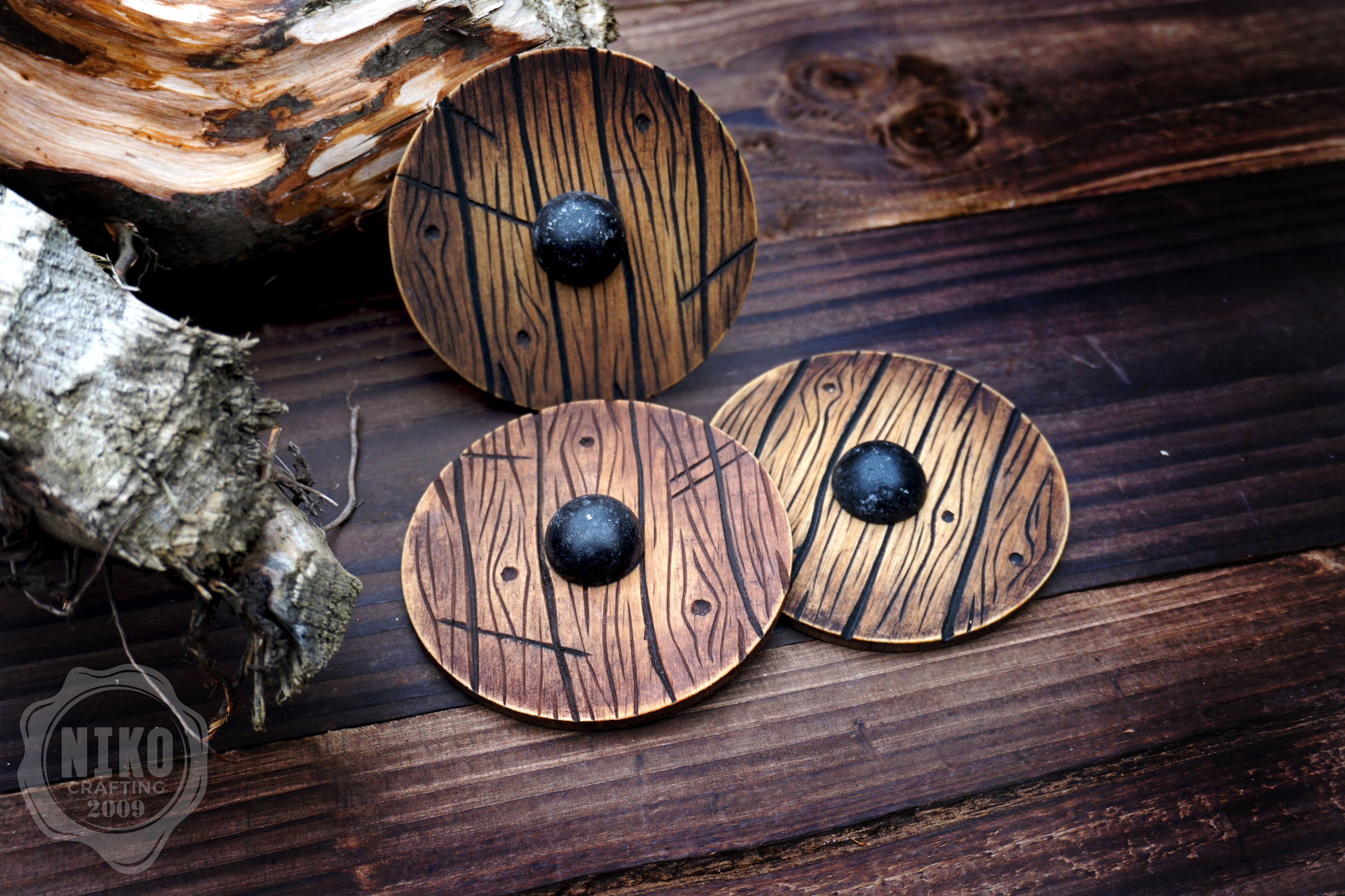 Wooden Fridge Magnet - Viking Round Shield: Hand-Carved,Personalised and Unique (a)