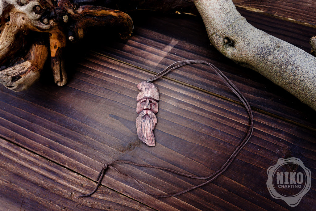 Hand-Carved Pendant - Norse Jewellery. Wooden Necklace on Leather Cord - Personalized whittling gift.