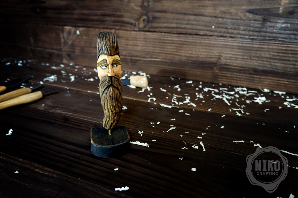 Hand-Carved Bearded Viking- Whittled Standing Figurine. Personalised Bearded man