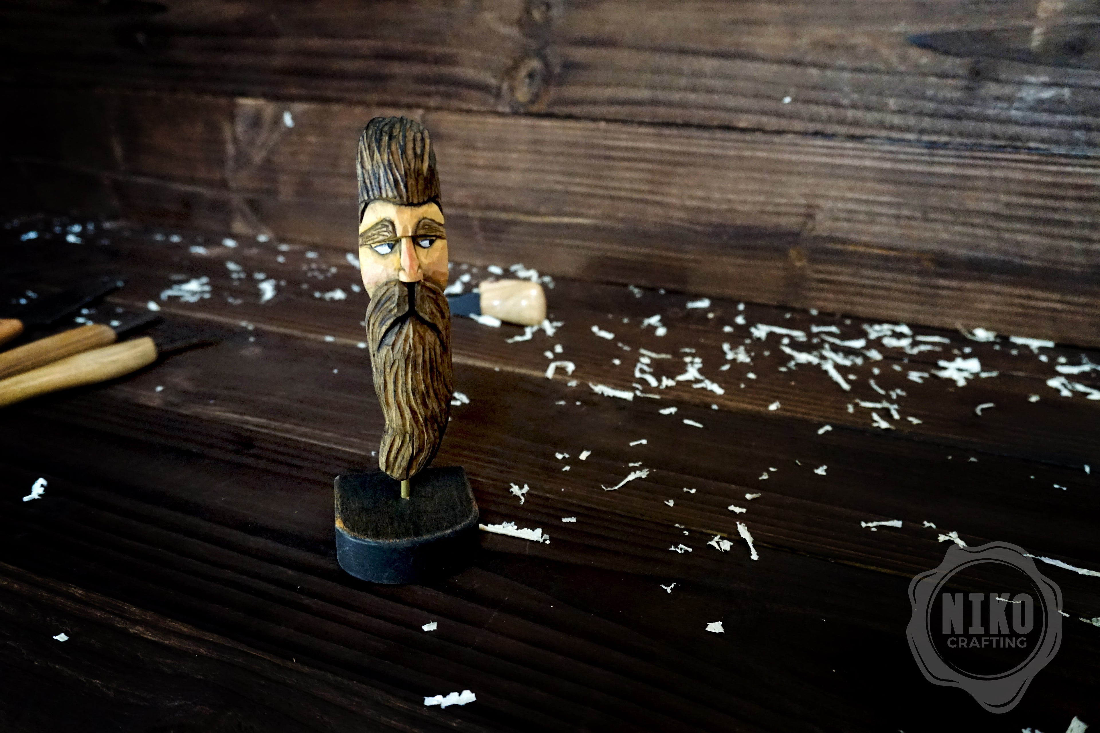 Hand-Carved Bearded Viking- Whittled Standing Figurine. Personalised Bearded man