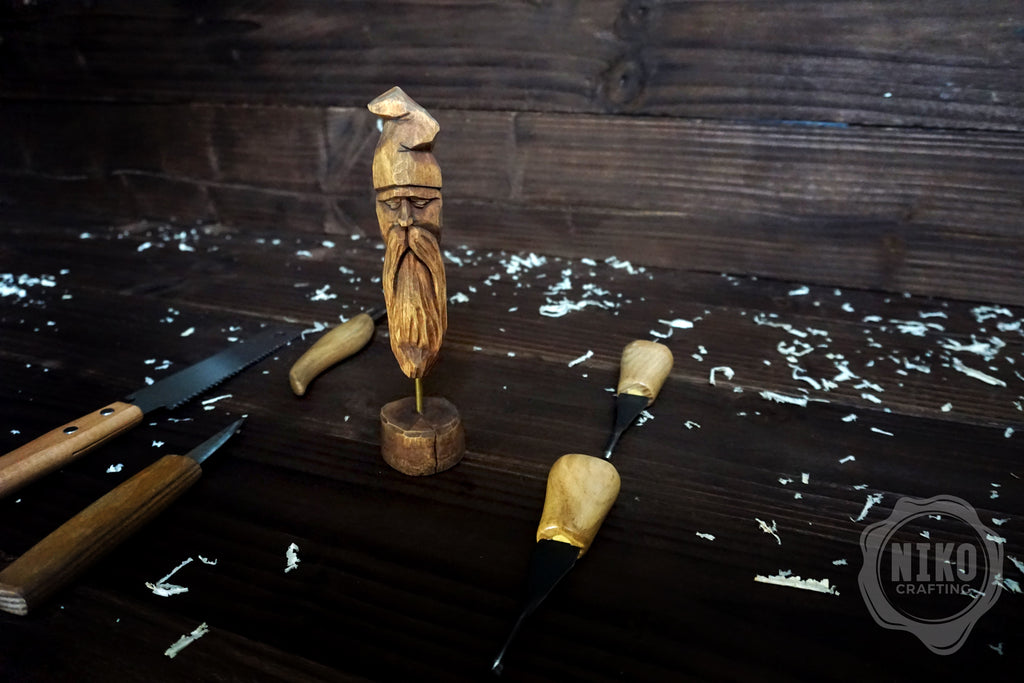 Hand-Carved Bearded Viking- Whittled Standing Figurine. Personalised Viking in Hat