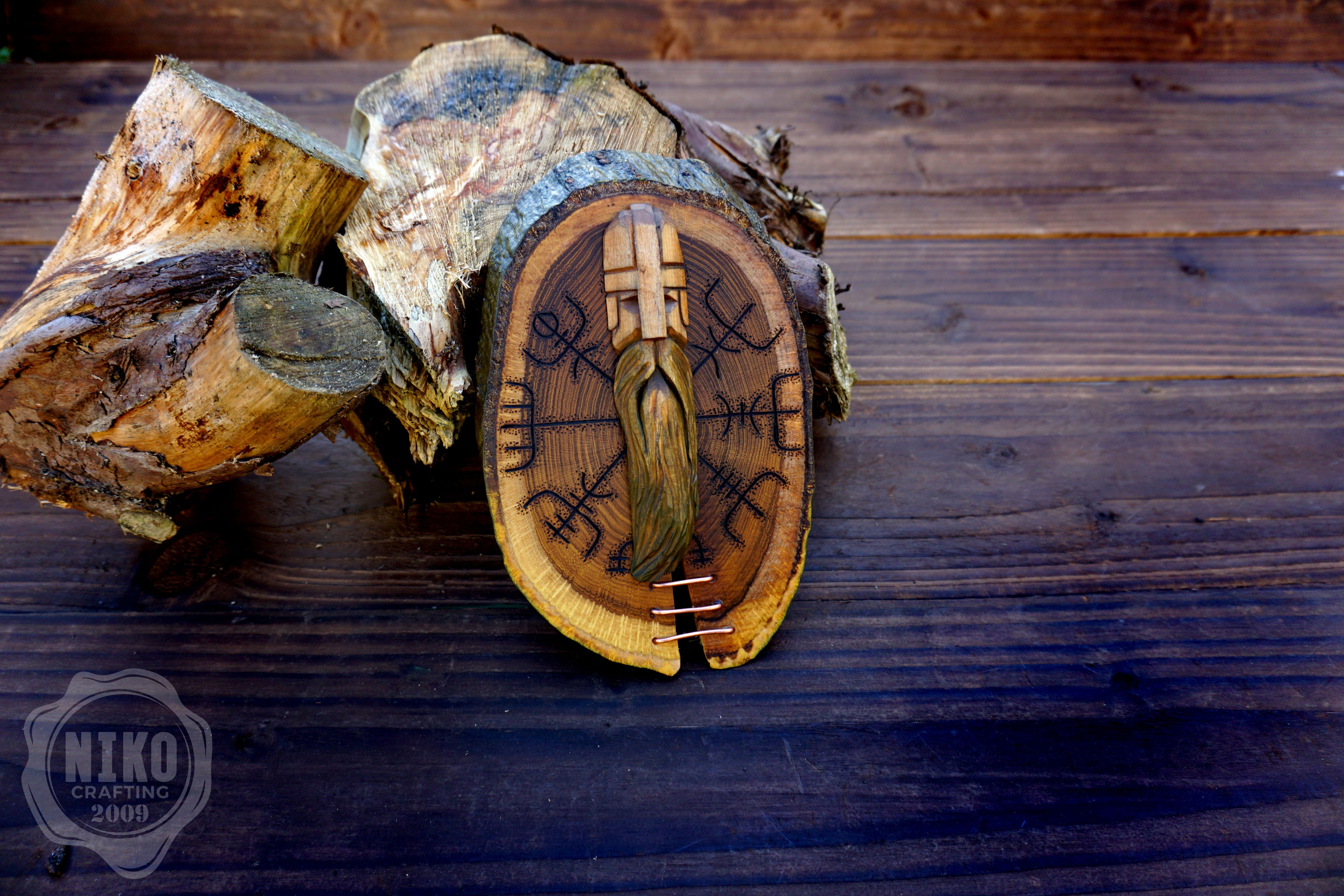 Hand Carved Viking Wall Art – Lime Wood, Laburnum. Vegvisir - Viking Norse, icelandic Decor