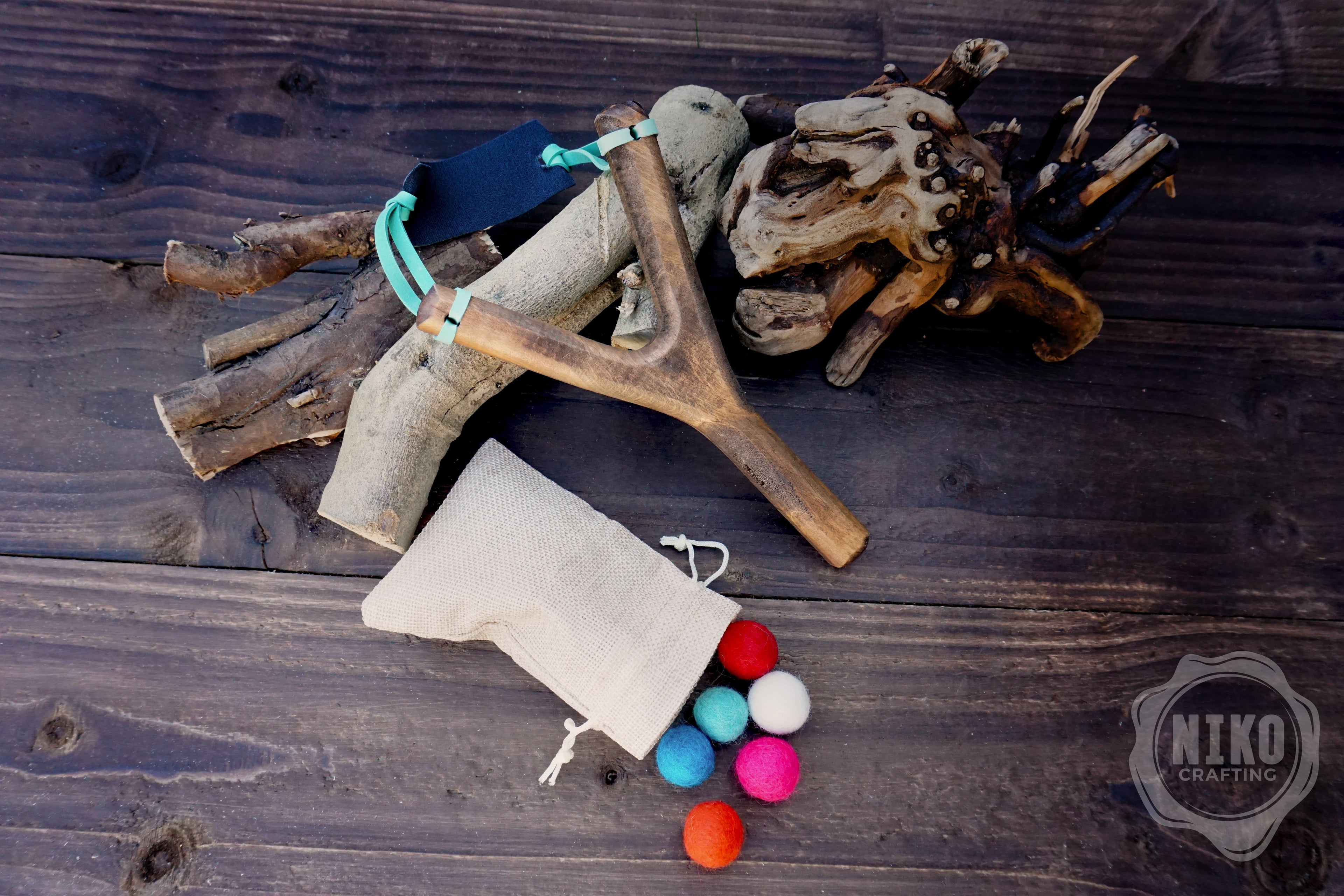 Slingshot and Felt Balls - Personalised, Handmade Catapult. Vintage Classic Toy