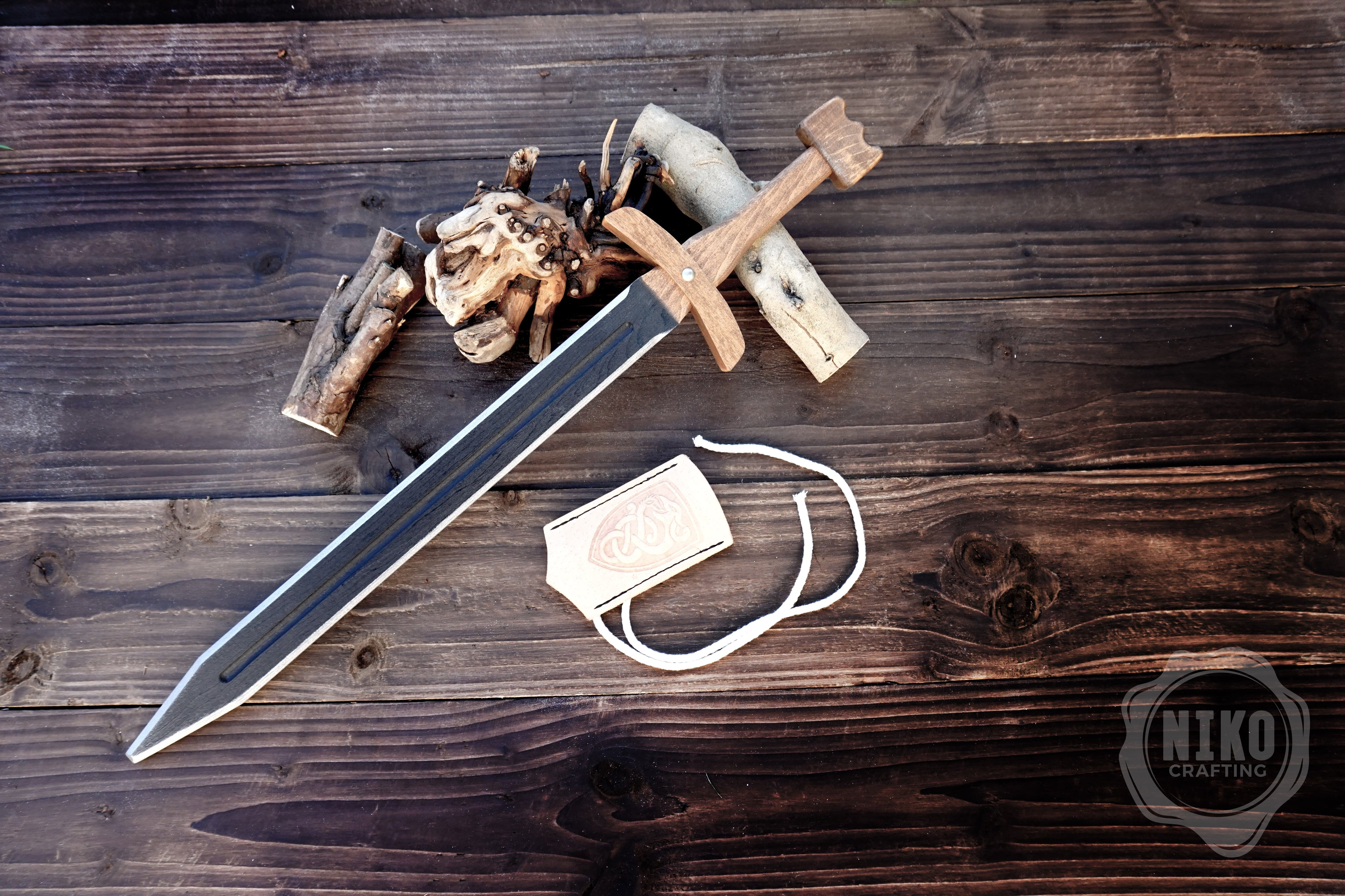 Wooden Toy Viking Sword and Round Shield Set: Handmade Personalised Gift - A