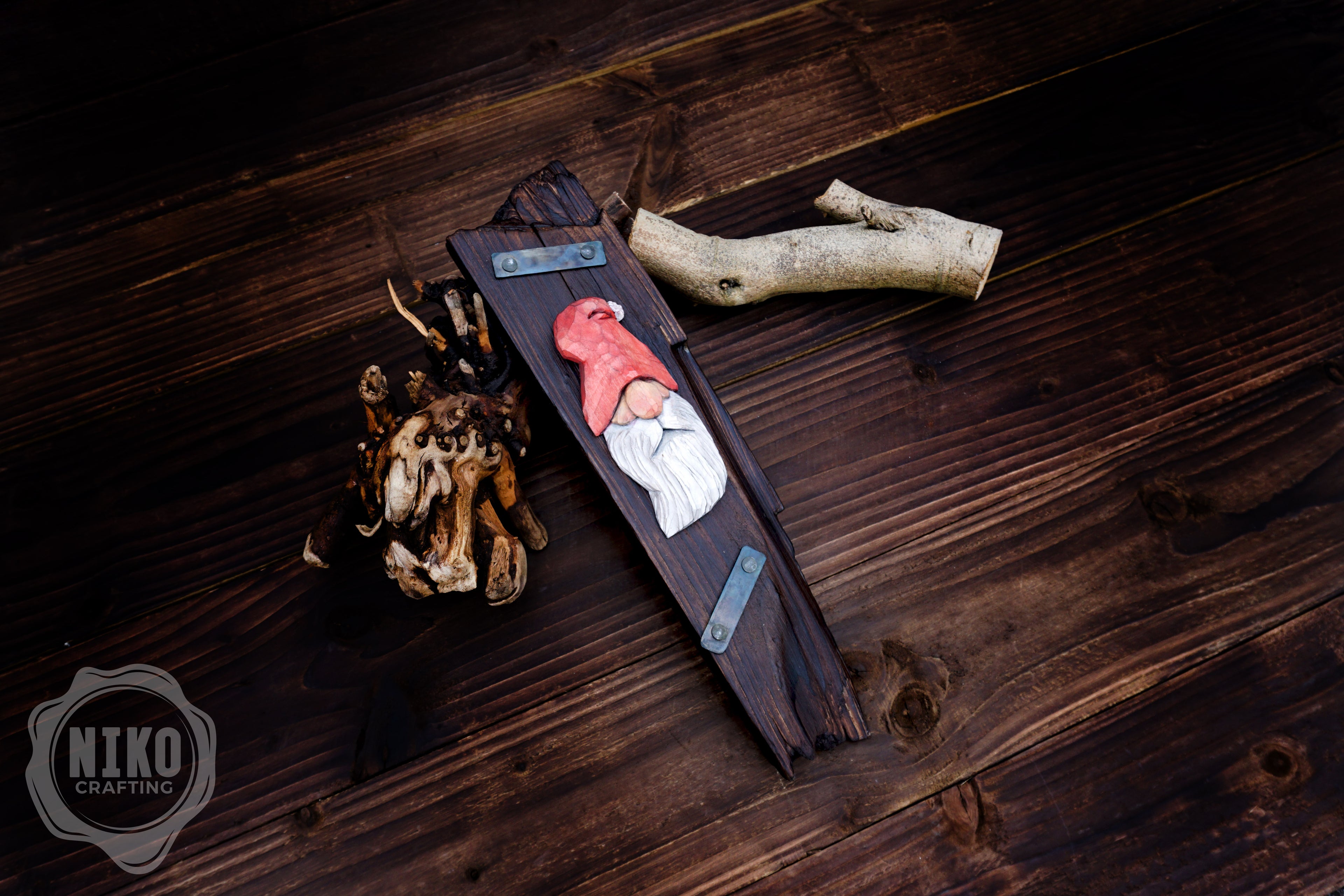 Hand-Carved Santa Claus Wall Art- Rustic Christmas Decoration. Personalised gift - C