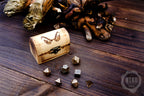 Metal Dice in Wooden Box - Pyrography: Evil Eyes - Hand-made, Personalized Dungeons and dragons Gift