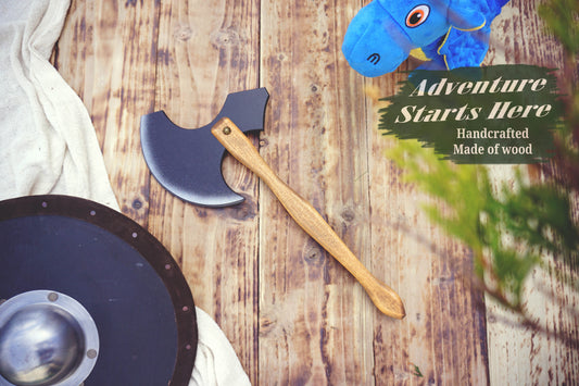 Wooden Medieval Toy Axe – Handmade Personalised, Unique Gift - A