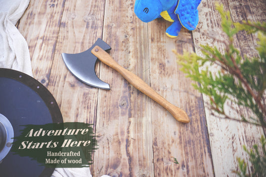 Wooden Medieval Toy Axe – Handmade Personalised, Unique Gift - B