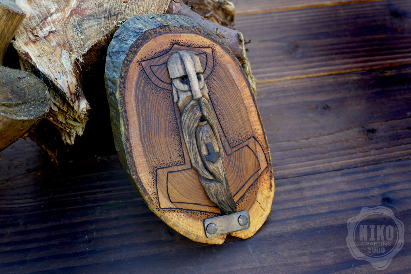 Hand Carved Thor Wall Art – Lime Wood, Laburnum Mjolnir Viking Norse Decor