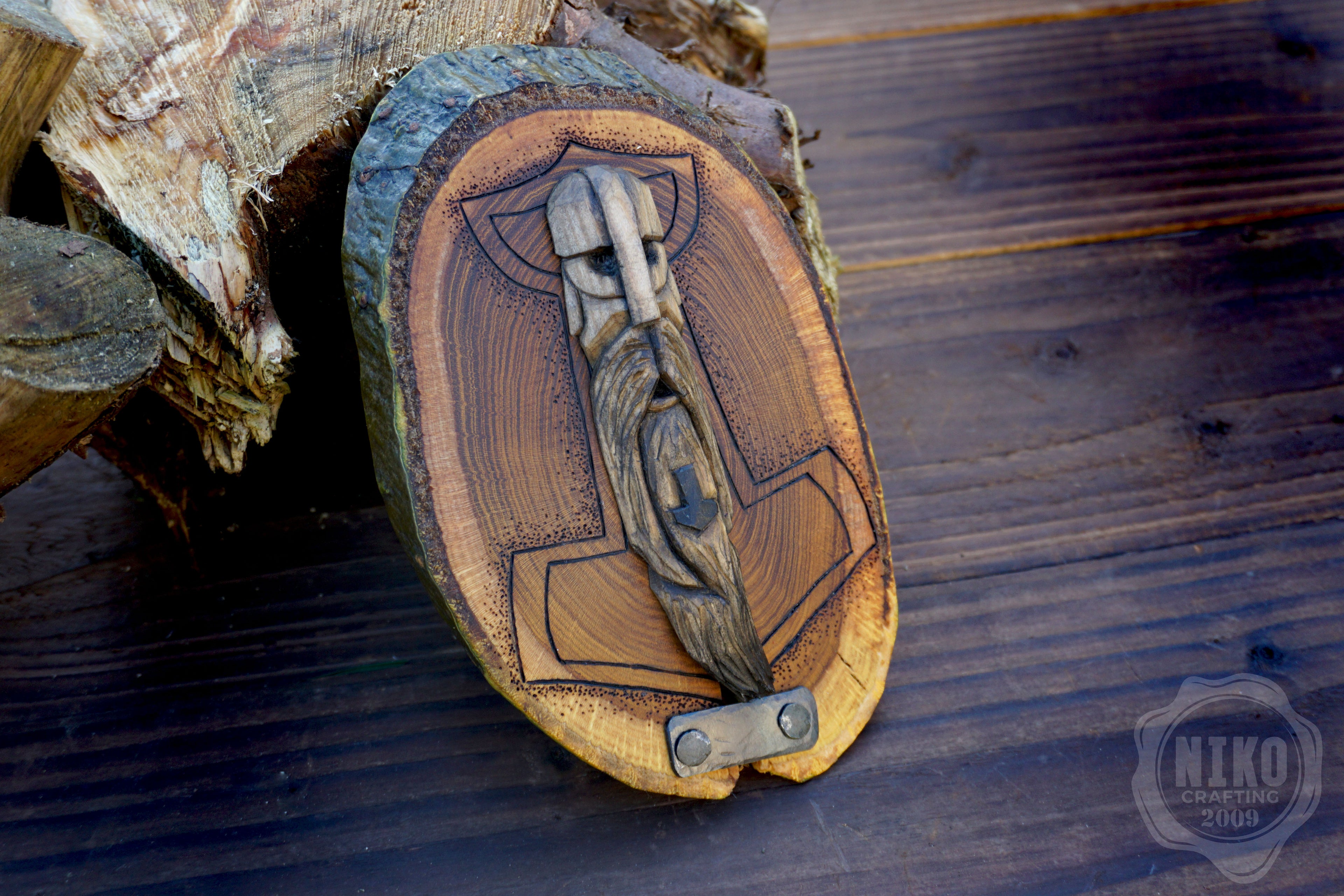 Hand Carved Thor Wall Art – Lime Wood, Laburnum Mjolnir Viking Norse Decor