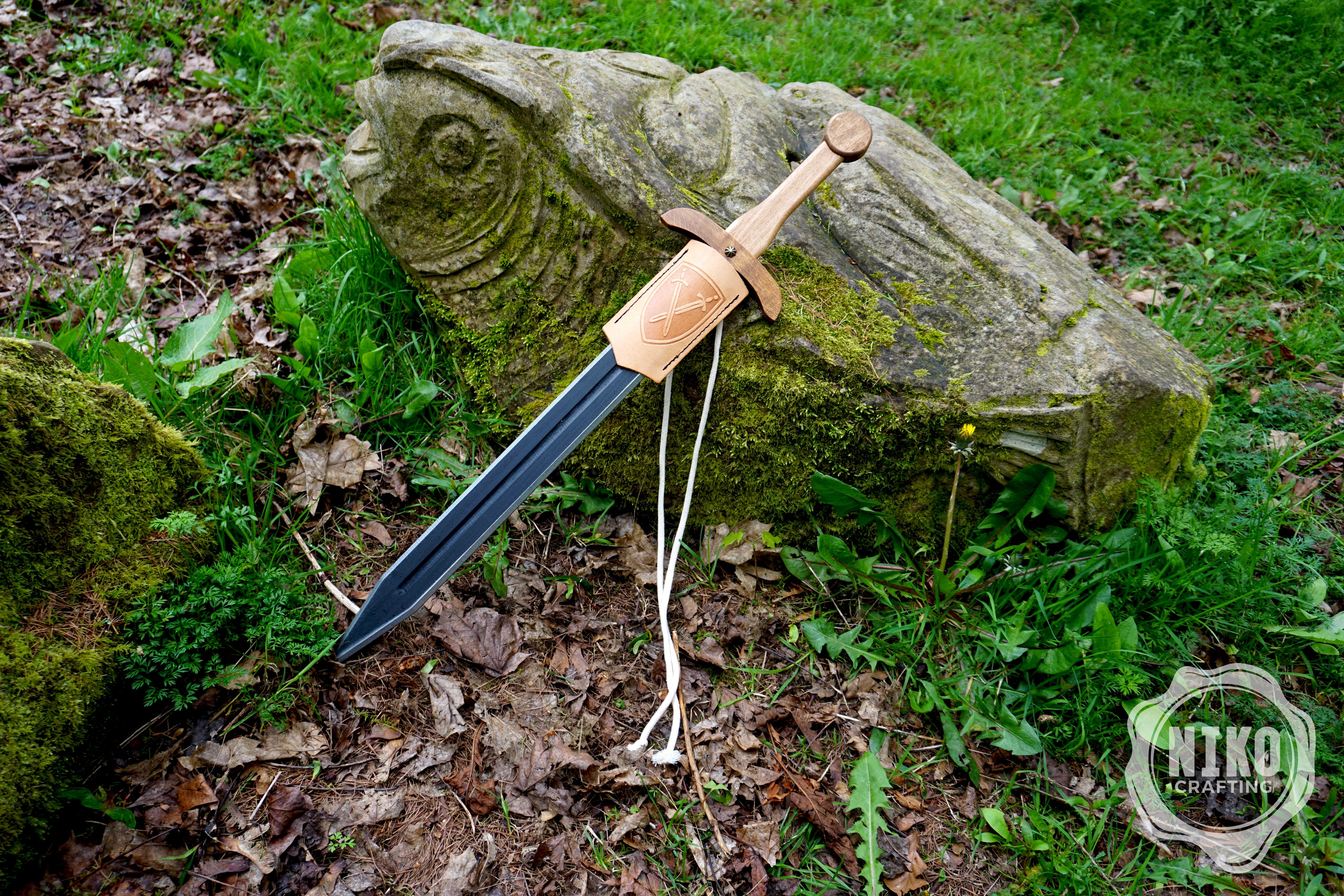 Wooden Medieval Toy Sword with Leather Scabbard – Personalised Handmade Toy