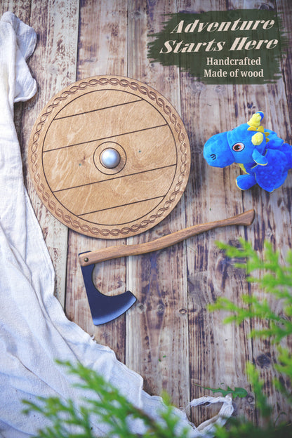 Wooden Viking Axe and Round Shield - Handmade Personalised Toy
