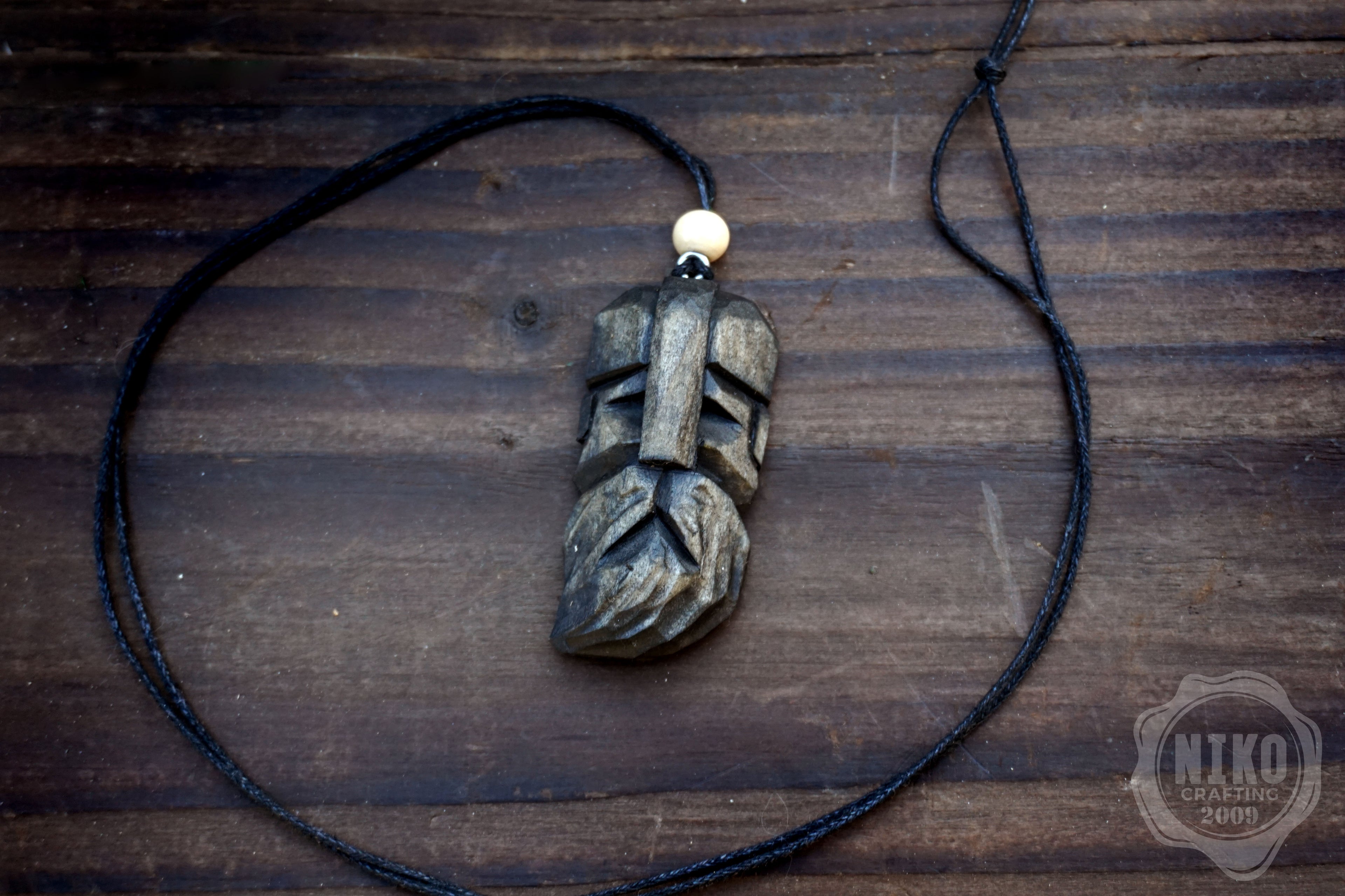Hand-Carved Viking Pendant - Norse Jewellery. Black Wooden Necklace - Personalized whittling gift.