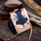 Handmade Viking Leather Belt Pouch with "Mjolnir - Thor's Hammer" - Medieval Hip-bag
