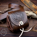 Handmade Medieval-style leather  pouch with Viking knot embossing - Hipbag