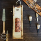 Handmade Wooden Wine Box - Carved Odin on Sliding Lid. Personalized Viking Gift - Chest with Rope Handle & Pyrography.