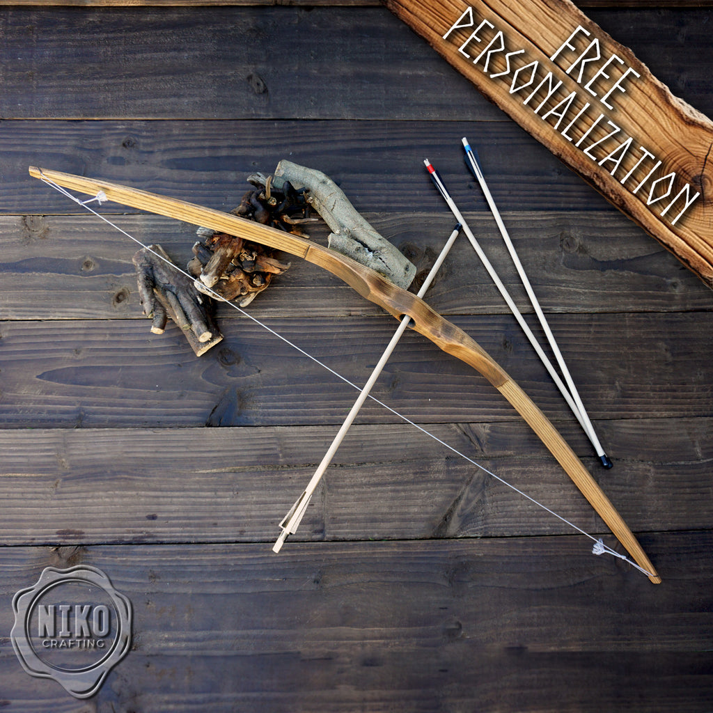 Large Wooden Bow and Arrows: Handmade, Personalized Gift