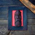 Hand Carved Black Viking in Frame - Personalized Rustic Home Decoration