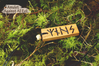 Against All Evil Amulet - Personalised Viking Rune Talisman - Oak Wood Norse Charm Necklace - Incense and Pendant - Handmade Box