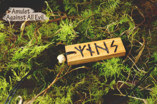 Against All Evil Amulet - Personalised Viking Rune Talisman - Oak Wood Norse Charm Necklace - Incense and Pendant - Handmade Box