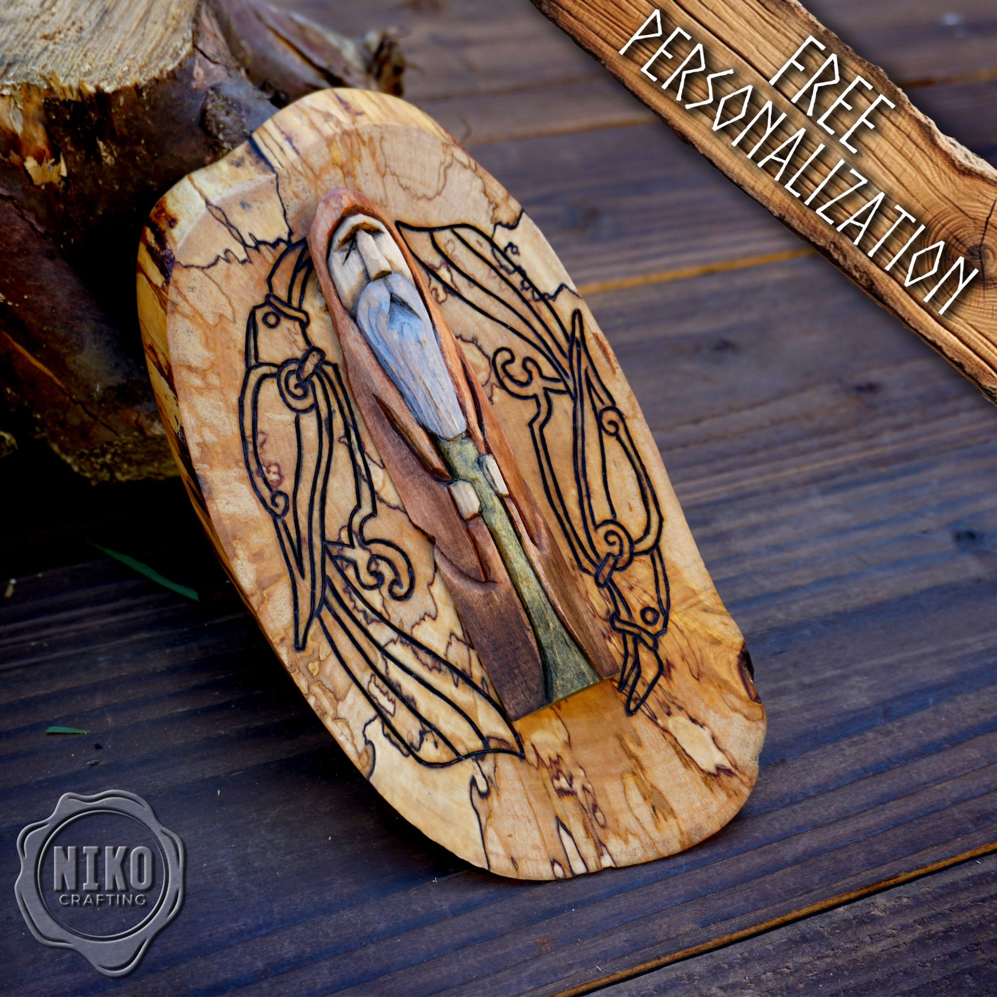 Hand Carved Odin Wall Art with Ravens – Lime Wood & Silver Birch – Viking Norse Wooden Decor – Handmade Rustic Ornament