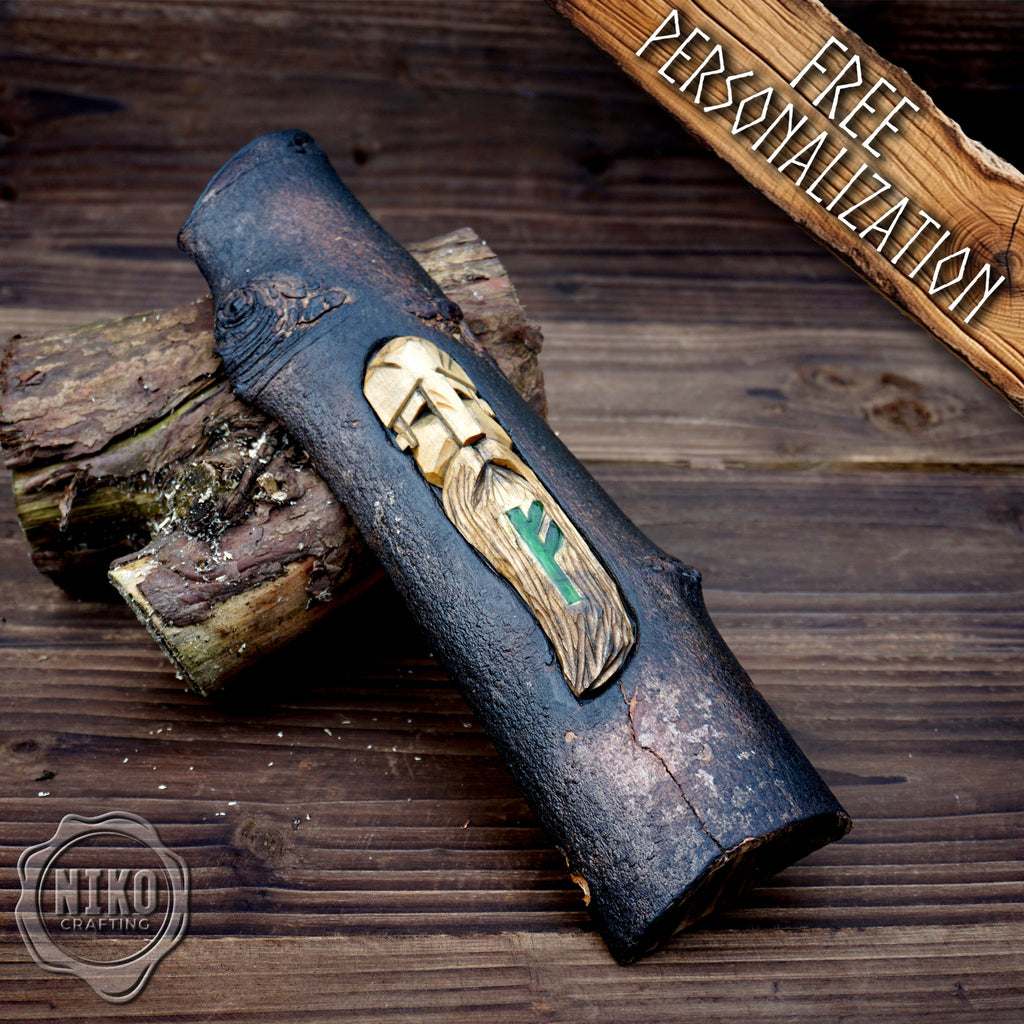 Hand-Carved Viking Wall Art - Fehu Rune - Handmade Personalised Viking Home Amulet