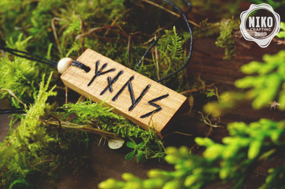 Against All Evil Amulet - Personalised Viking Rune Talisman - Oak Wood Norse Charm Necklace - Incense and Pendant - Handmade Box