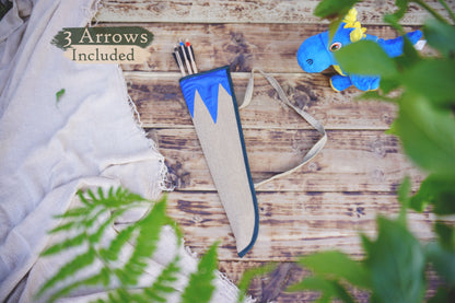 Handmade Toy Linen Quiver for Large Bow – Includes 3 Wooden Arrows