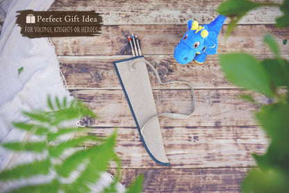 Handmade Toy Linen Quiver for Large Bow – Includes 3 Wooden Arrows